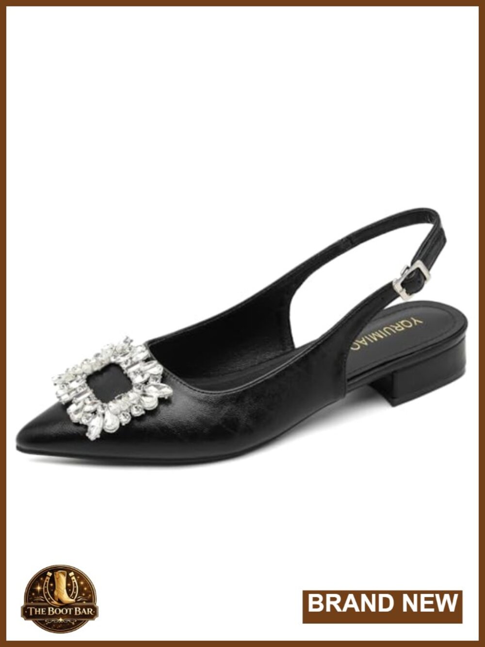 Slingback Low Block Heel Pointed Toe Pumps with Rhinestone Buckle